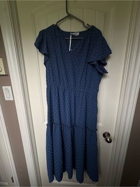Blue Polka-Dot Tiered Midi Dress
